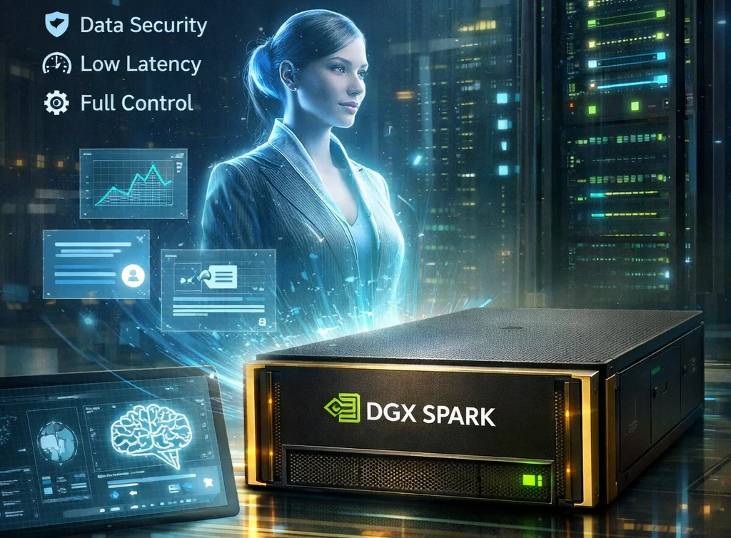 Illustration of the Flynn42 on‑site AI appliance as a physical server box.