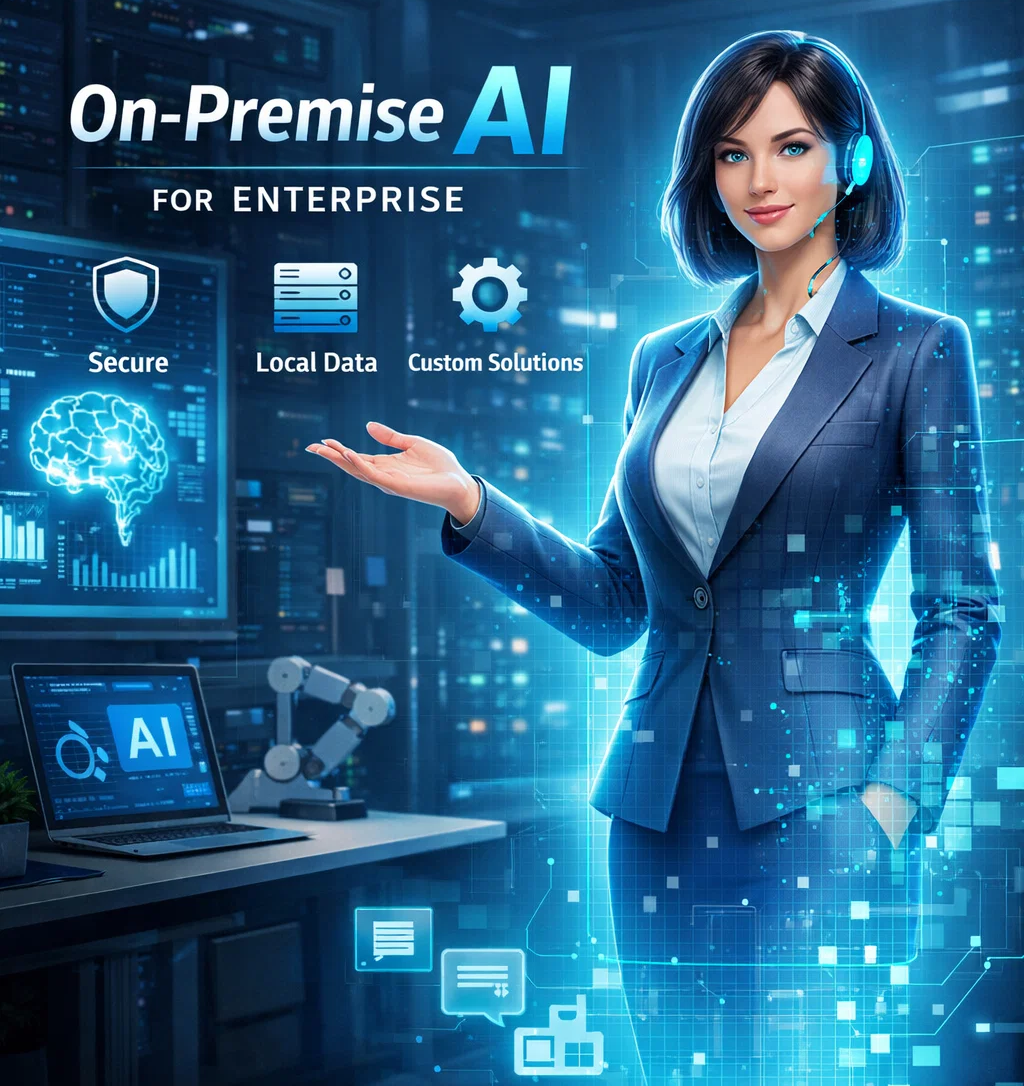 Neon illustration of a secure on-site AI appliance with a shield and the number 42.